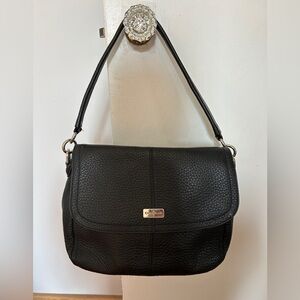 COLE HAAN Black Pebbled Leather Saddle‎ Flap Top Shoulder Bag